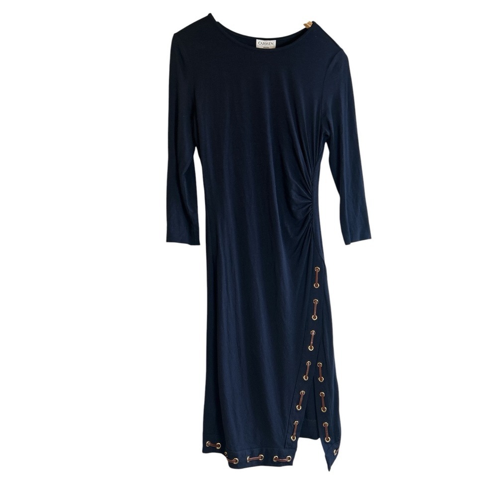 Carmen Marc Valvo Cut and Sew Dress Size Navy Blue Sexy Size S